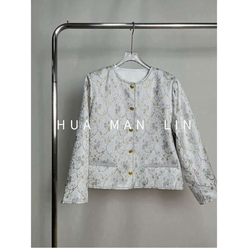 【花满林】圆领正门襟金属扣上久楷织带真丝桑蚕丝外套251518