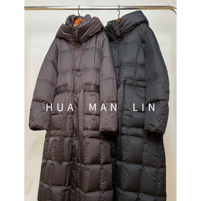 【花滿林】两色连帽绗线填充物鹅绒长款羽绒服98780