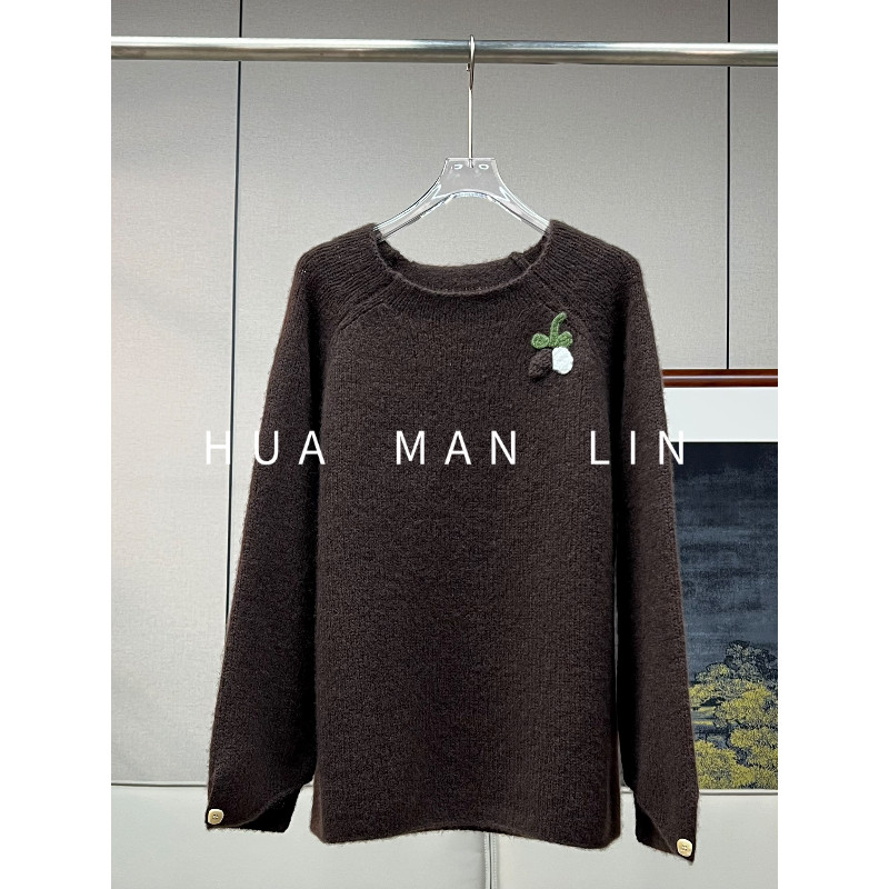 【花满林】圆领桑蚕丝羊绒长袖上衣26073【260g左右】