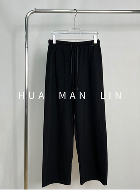 【花满林】全松紧腰细腰头抽绳休闲黑色长裤85603