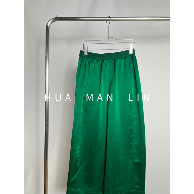 【花满林】全松紧腰35MM香云纱龟裂纹桑蚕丝休闲直筒裤259232