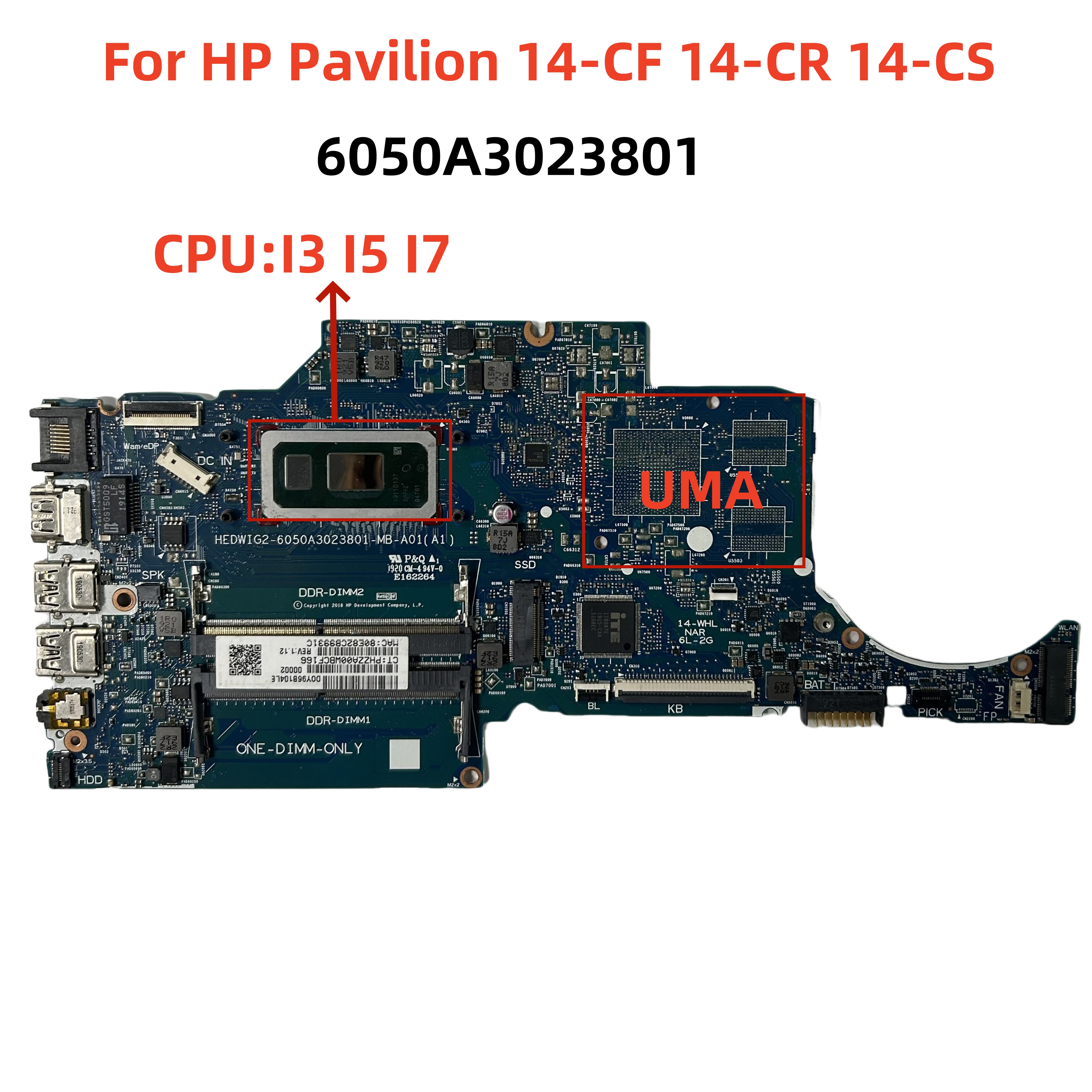 惠普 HP 14-CF 14-CR 14-CS 主板 6050A3023801 I3 I5 I7 集成