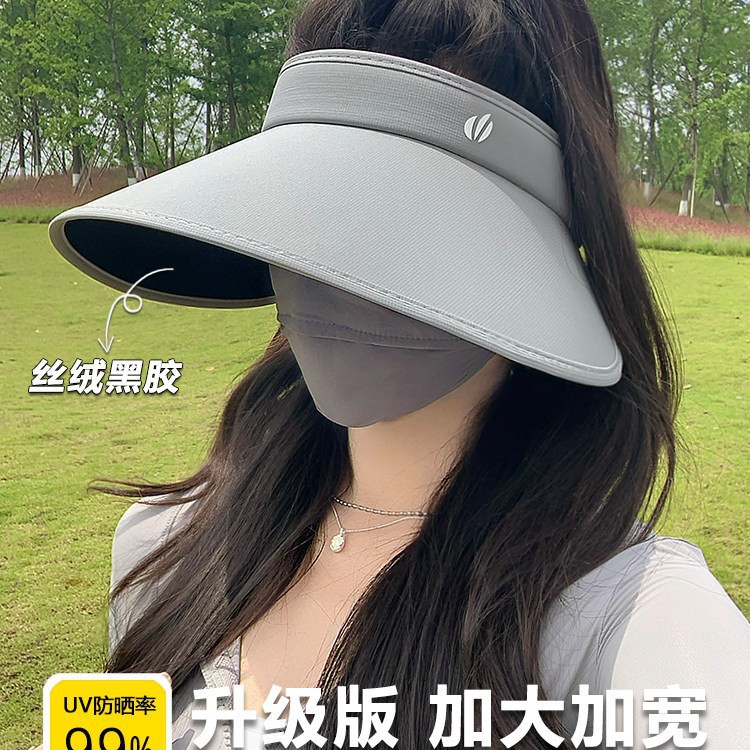 2026新款遮阳帽女防晒防紫外线夏季丝绒黑胶空顶帽子大帽檐太阳帽