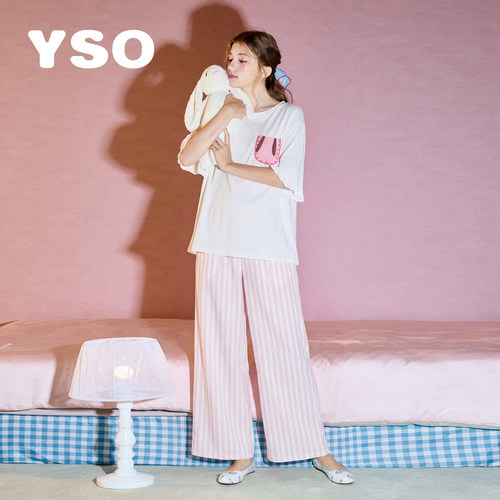 yso【邦尼兔系列】睡衣女夏短袖长裤印花甜美可外穿家居服套装B