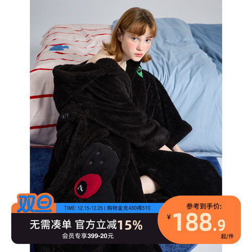 睡衣女秋冬北极绒睡袍加绒加厚