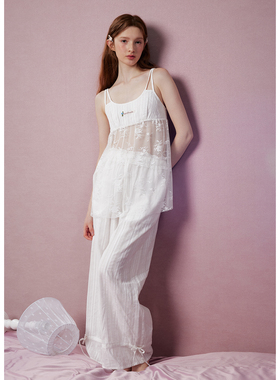 yso【礼物系列】睡衣女26夏纯白蕾丝纯欲公主风家居服套装Z