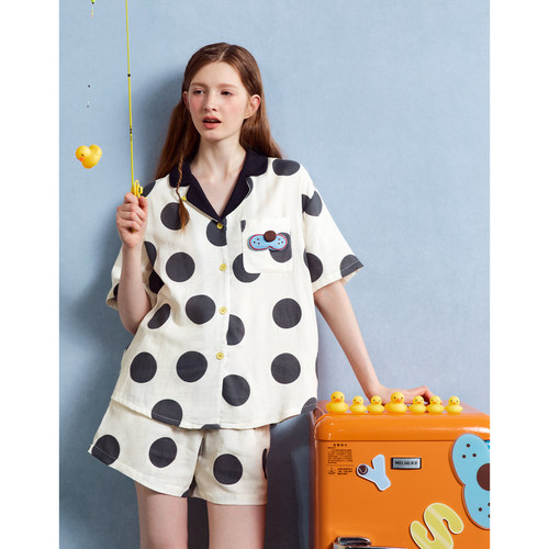 yso【酷猫系列】睡衣女连体夏季卡通波点吊带睡衣舒适家居服B