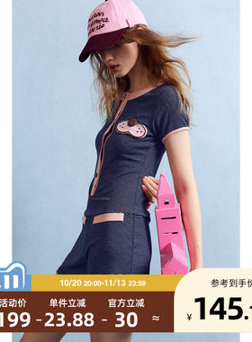 yso【酷猫系列】睡衣女夏季休闲运动风条纹连体家居服套装B