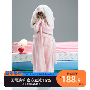 法兰绒加绒睡衣女冬季 珊瑚绒睡袍女冬款 兔子浴袍D 礼物系列 yso