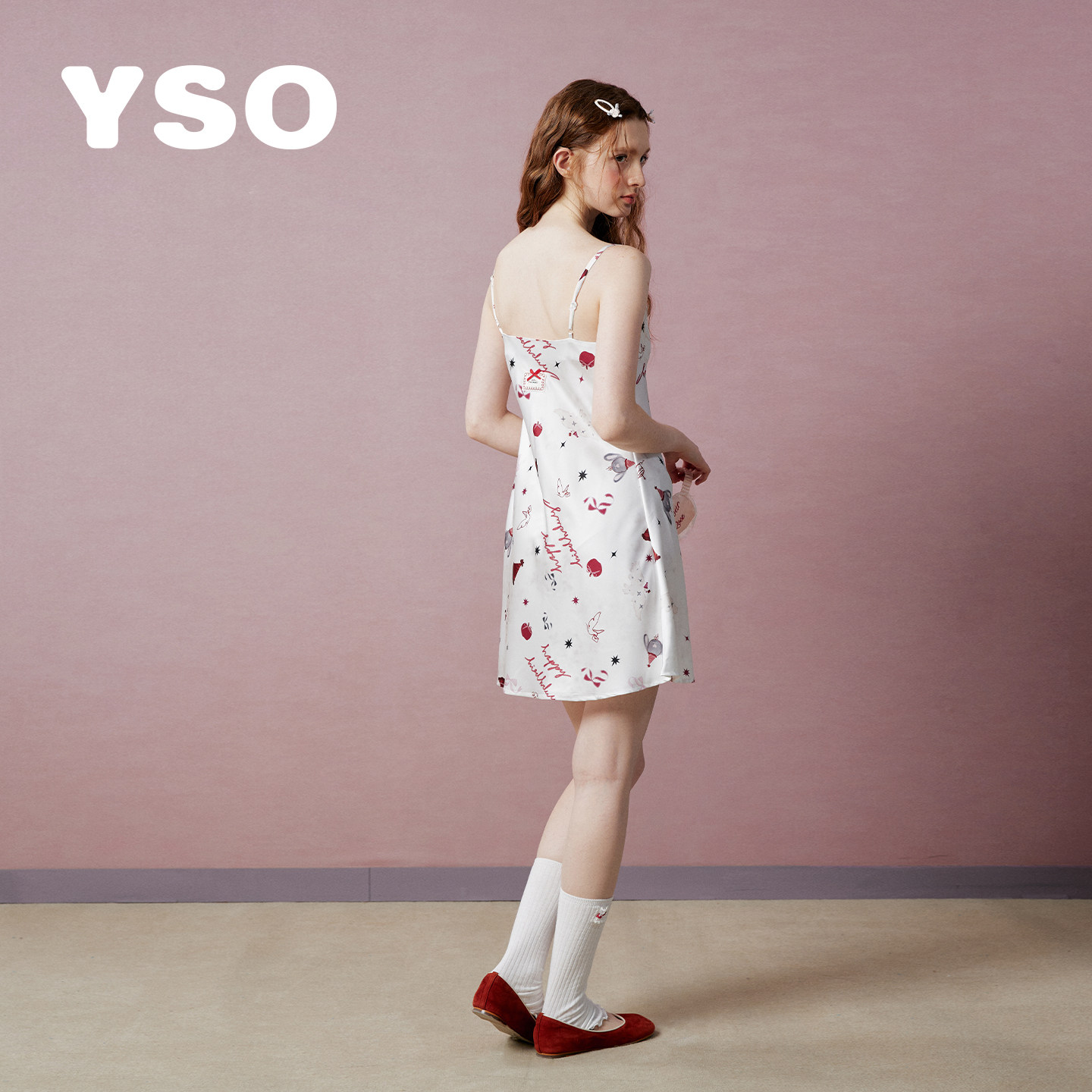 yso【礼物系列】睡衣女夏季新款印花冰丝吊带法式甜美连衣裙睡裙B图片