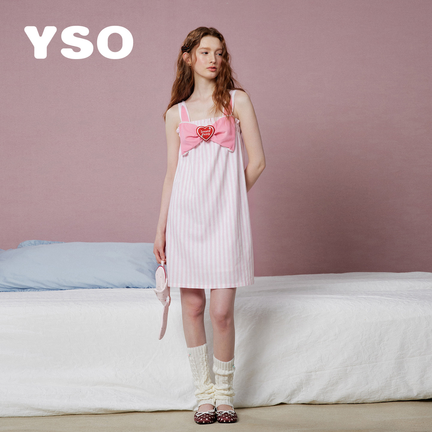 yso【礼物系列】睡衣女夏季吊带甜美蝴蝶结兔耳睡裙可外穿家居服B图片