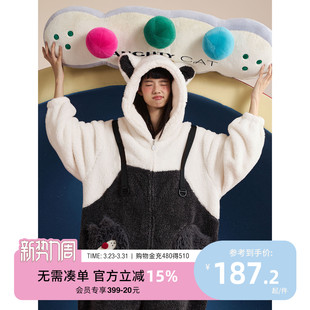 可爱情侣睡衣D 连体睡衣女秋冬加厚珊瑚绒中性长款 yso 酷猫系列