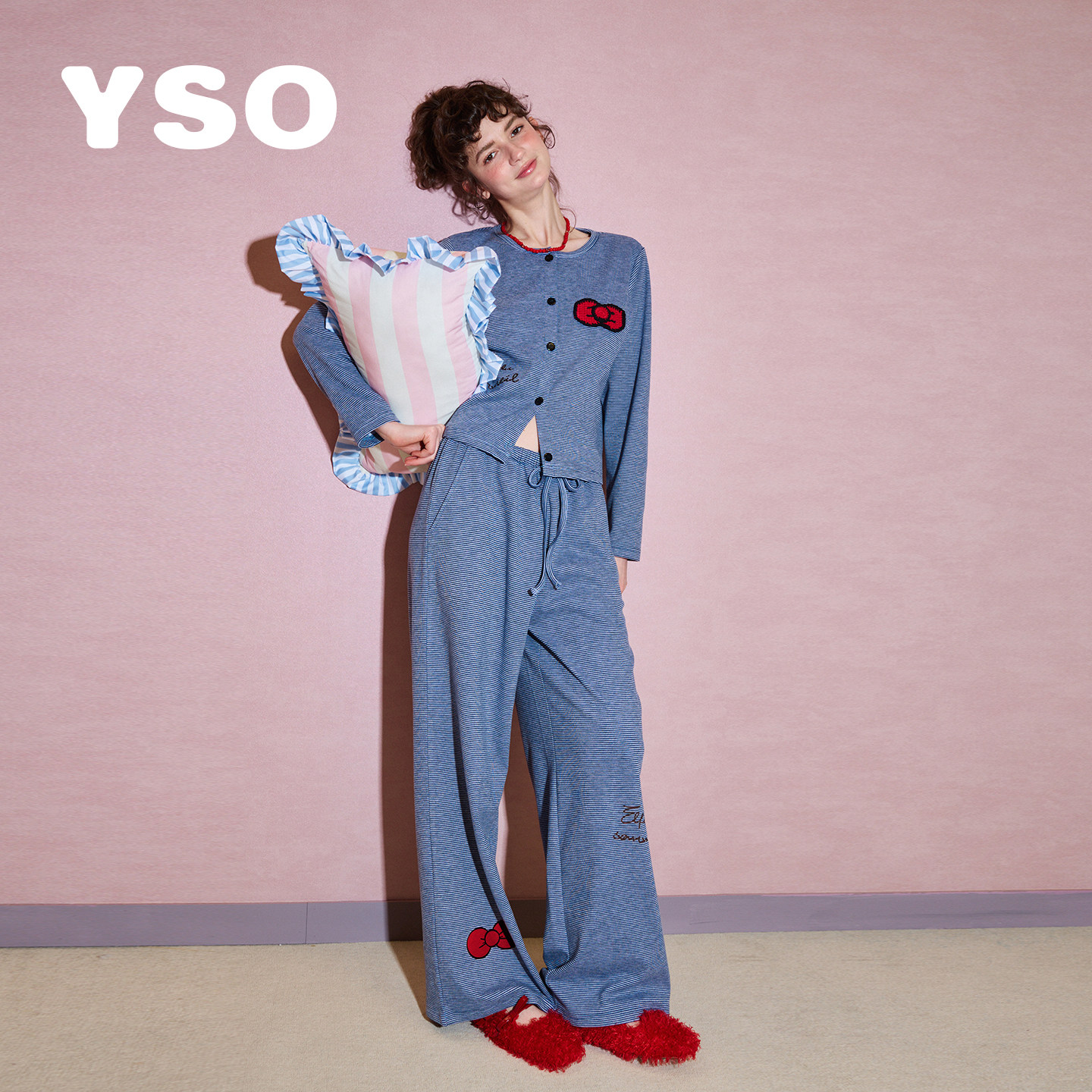 yso【礼物系列】睡衣女春秋新款德绒睡衣套装蝴蝶结可外穿家居服C图片