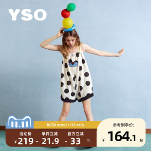 yso【酷猫系列】睡衣女连体夏季卡通波点吊带睡衣舒适家居服B