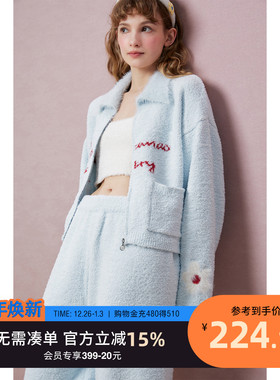 yso【花花梦园】睡衣女冬季新款半边绒刺绣ins家居服套装D