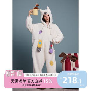 yso 睡衣女秋冬加厚珊瑚绒连体卡通保暖可外穿家居服D 小马系列