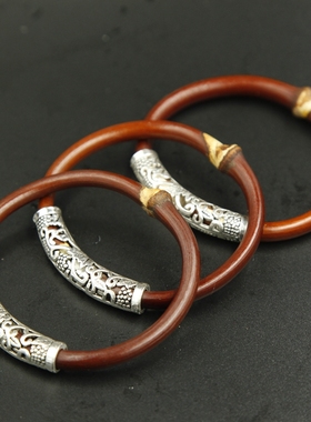 鸡血藤手镯 西藏特产山南鸡血藤藏银