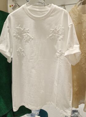 南油高品质2025夏季新款女圆领重工钉珠宽松设计款百搭over size