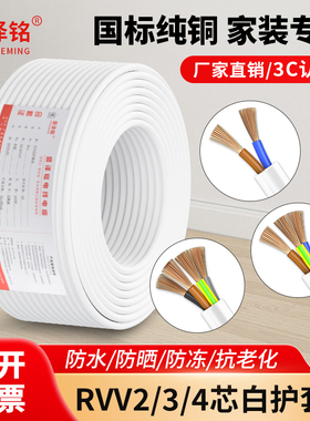国标RVV纯铜白色电线家用电源线2芯3芯4芯1.0 1.5平方2.5软护套线