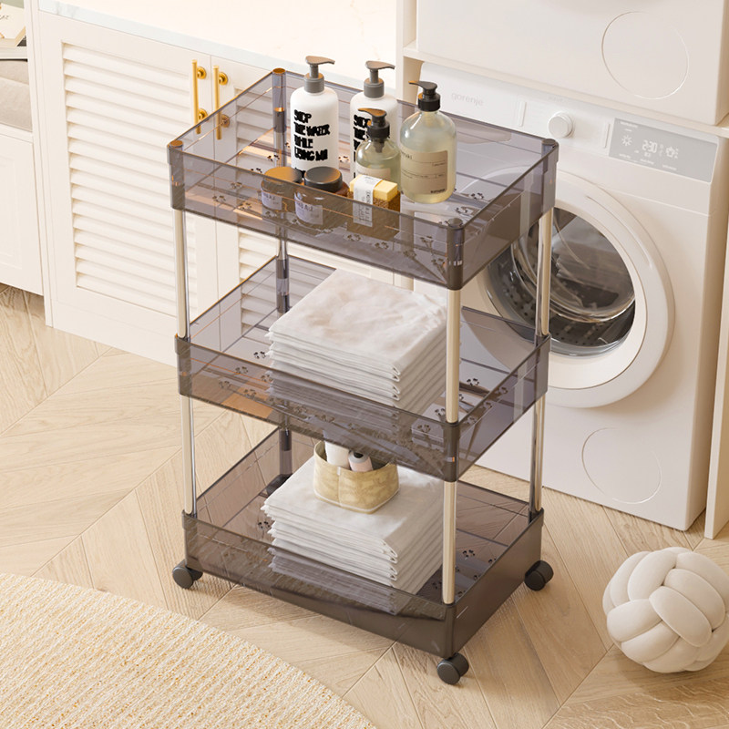 ins风透明小推车置物架化妆品床头落地零食网红亚克力收纳架子