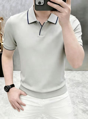 【下单立减一百】夏季凉感短袖polo衫男T恤男士夏季薄款V领打底衫