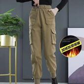 搭配马丁靴束脚裤 加绒高腰工装 小个子休闲哈伦裤 冬季 裤 女春秋新款
