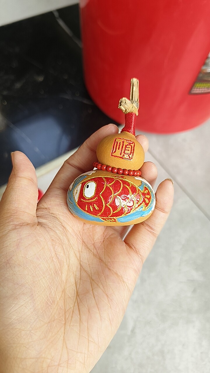 天然葫芦手把件手工墨刻钱袋葫芦摆件已封釉文玩葫芦挂件一物一图