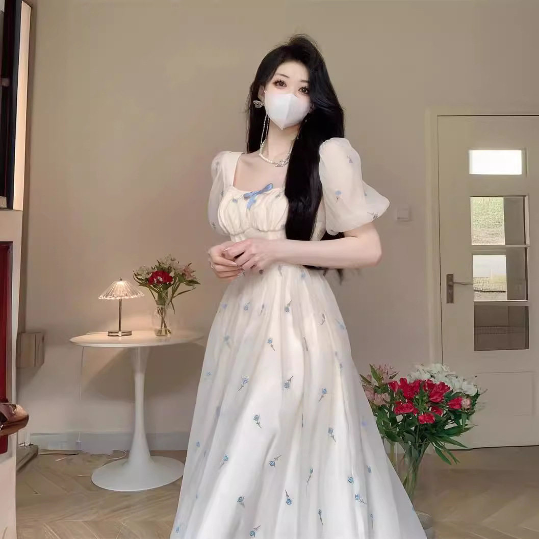 大码法式碎花连衣裙女夏季新款雪纺裙子胖mm遮肚子显瘦温柔风长裙