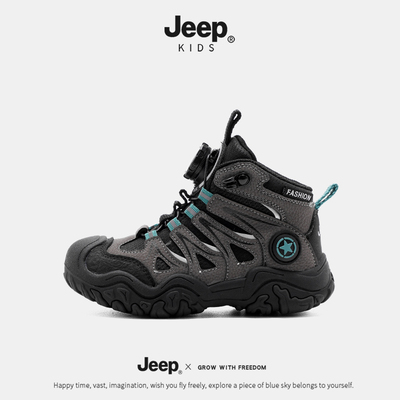jeep男童鞋子减震耐磨学生旋转纽扣2025新款秋冬季高帮儿童运动鞋