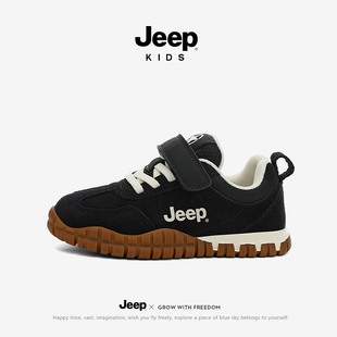 jeep男童鞋子魔术贴儿童运动鞋秋季新款2026跑步鞋皮面童鞋阿甘鞋