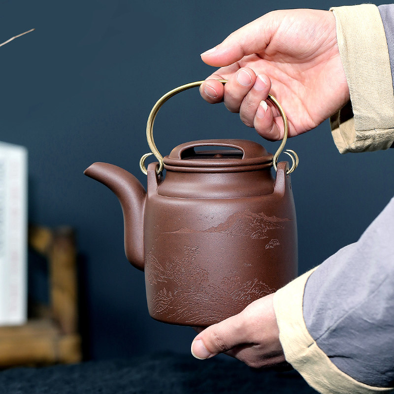 章鱼 超大容量1000ml洋桶紫砂壶纯全手工大品提梁原矿底槽清茶具