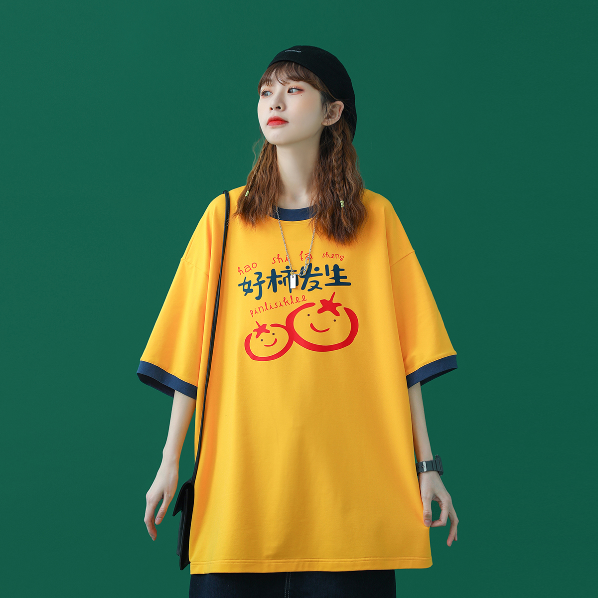 2021夏装新款中性男异色包边宽松圆领短袖T恤T623/特P25控价48，男装T恤，电商A148