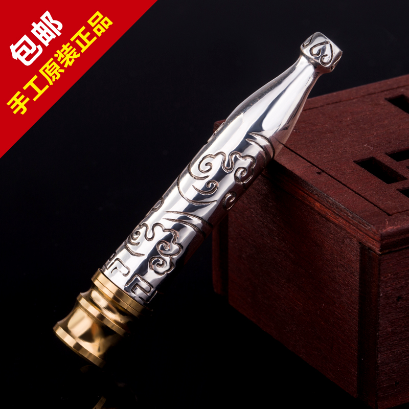 纯银帮助戒烟泰银复古祥云荷花烟嘴烟斗过滤健康细烟可拆洗送礼
