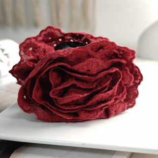 「吾庄」9cm温柔甜美手工山茶花朵抓夹复古棉麻布艺鲨鱼夹中号