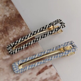 「吾庄」方形镂空绕线鸭嘴夹格子布艺发夹实用脑后碎发夹简约原创