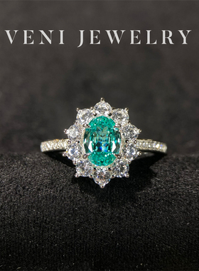 Veni珠宝 又见代官山 培育帕拉伊巴戒指经典戴妃款2克拉百搭女H77