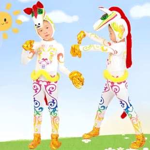 儿童动物造型小马演出服小马过河话剧道具舞蹈角色扮演白龙马服装
