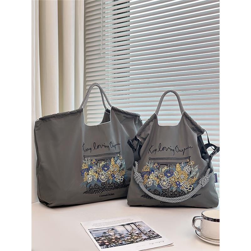 日系ball chain刺绣门庭窗花环保袋帆布包女购物袋大容量通勤包