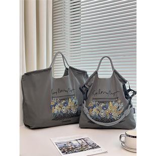 日系ball chain刺绣门庭窗花环保袋帆布包女购物袋大容量通勤包