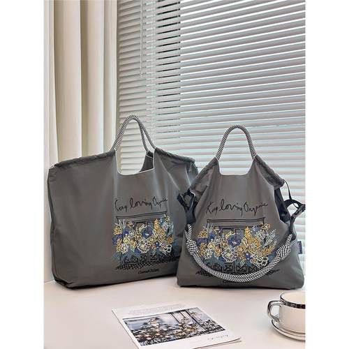 日系ball chain刺绣门庭窗花环保袋帆布包女购物袋大容量通勤包