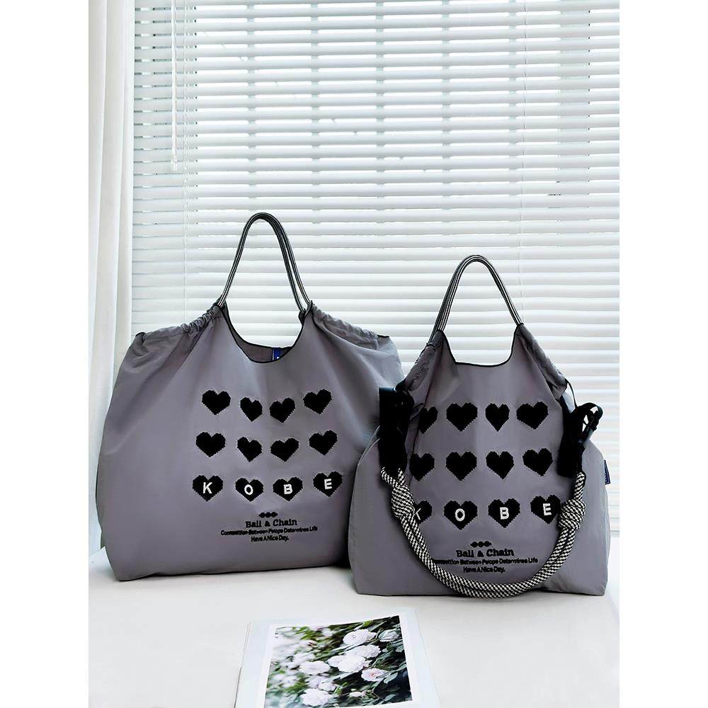 日系ball chain刺绣爱心型环保购物袋斜挎帆布包大容量单肩通勤包,箱包皮具/热销女包/男包,时尚帆布包,淘宝优惠券,粉丝福利购,淘宝优惠卷