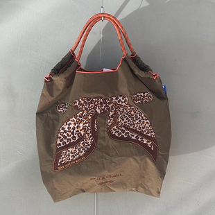 日系ball chain刺绣丝巾蝴蝶结环保购物袋斜挎帆布包女单肩通勤包