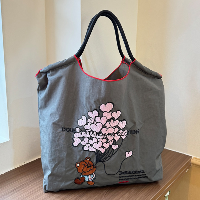 ball chain日系刺绣泰迪熊气球环保购物袋大容量通勤帆布包单肩包,箱包皮具/热销女包/男包,时尚帆布包,淘宝优惠券,粉丝福利购,淘宝优惠卷