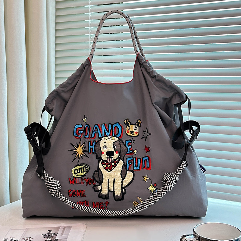 日系ball chain刺绣爆炸小狗环保购物袋帆布包女大容量斜挎通勤包,箱包皮具/热销女包/男包,通用款女包,淘宝优惠券,粉丝福利购,淘宝优惠卷