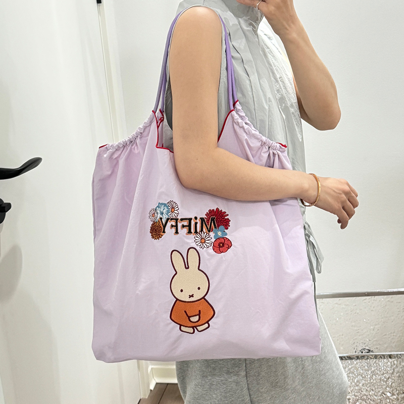 刺绣花朵购物袋紫色帆布包单肩环保挎包通勤ballchain斜