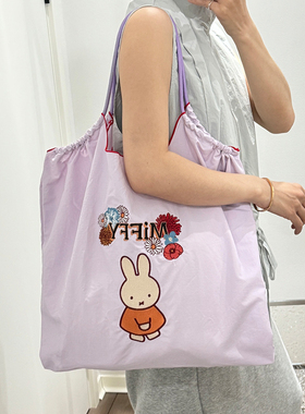 刺绣花朵购物袋紫色帆布包单肩环保挎包通勤ballchain斜