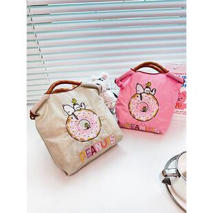 日系ball chain刺绣mini史努比甜甜圈环保袋迷你帆布斜挎包包