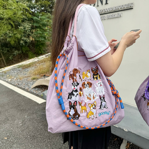 日系刺绣汪汪队环保购物袋斜挎帆布包大容量单肩通勤包ball chain
