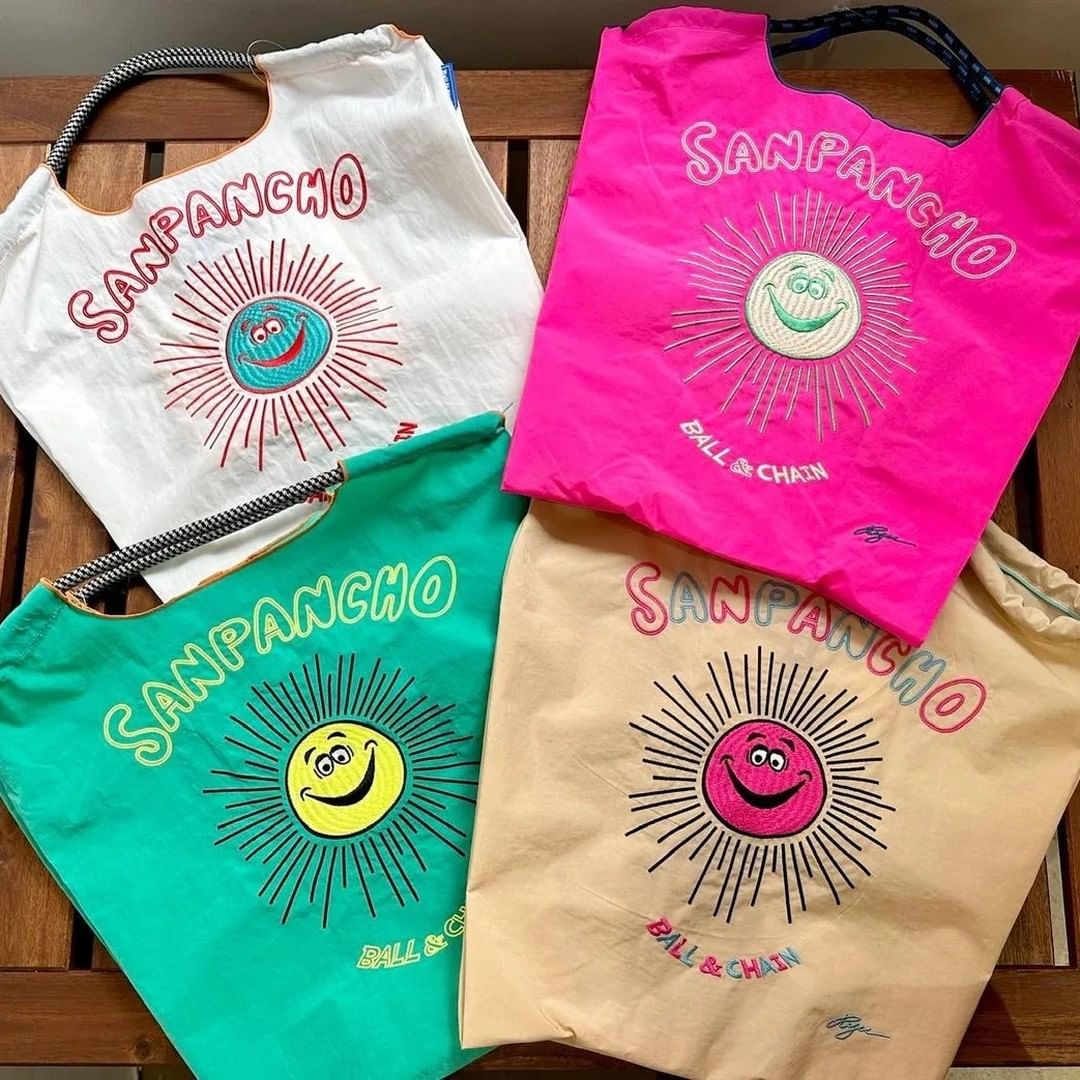 麦町汀ball chain日系刺绣白色太阳花环保购物袋通勤包单肩帆布包