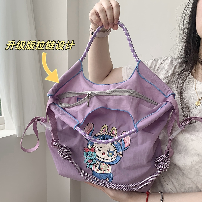【升级拉链包MS】日系ball chain刺绣布布环保购物袋斜挎帆布包女